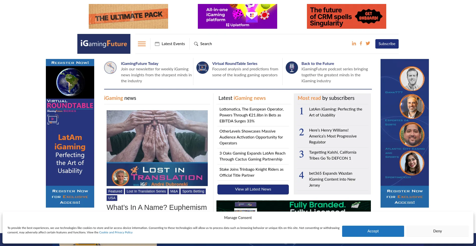 Website screenshot of Igamingfuture.com