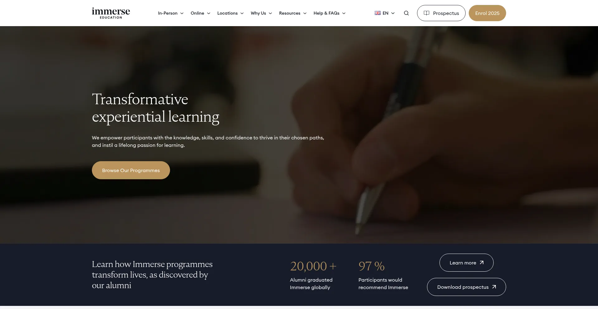 Website screenshot of Immerse.education