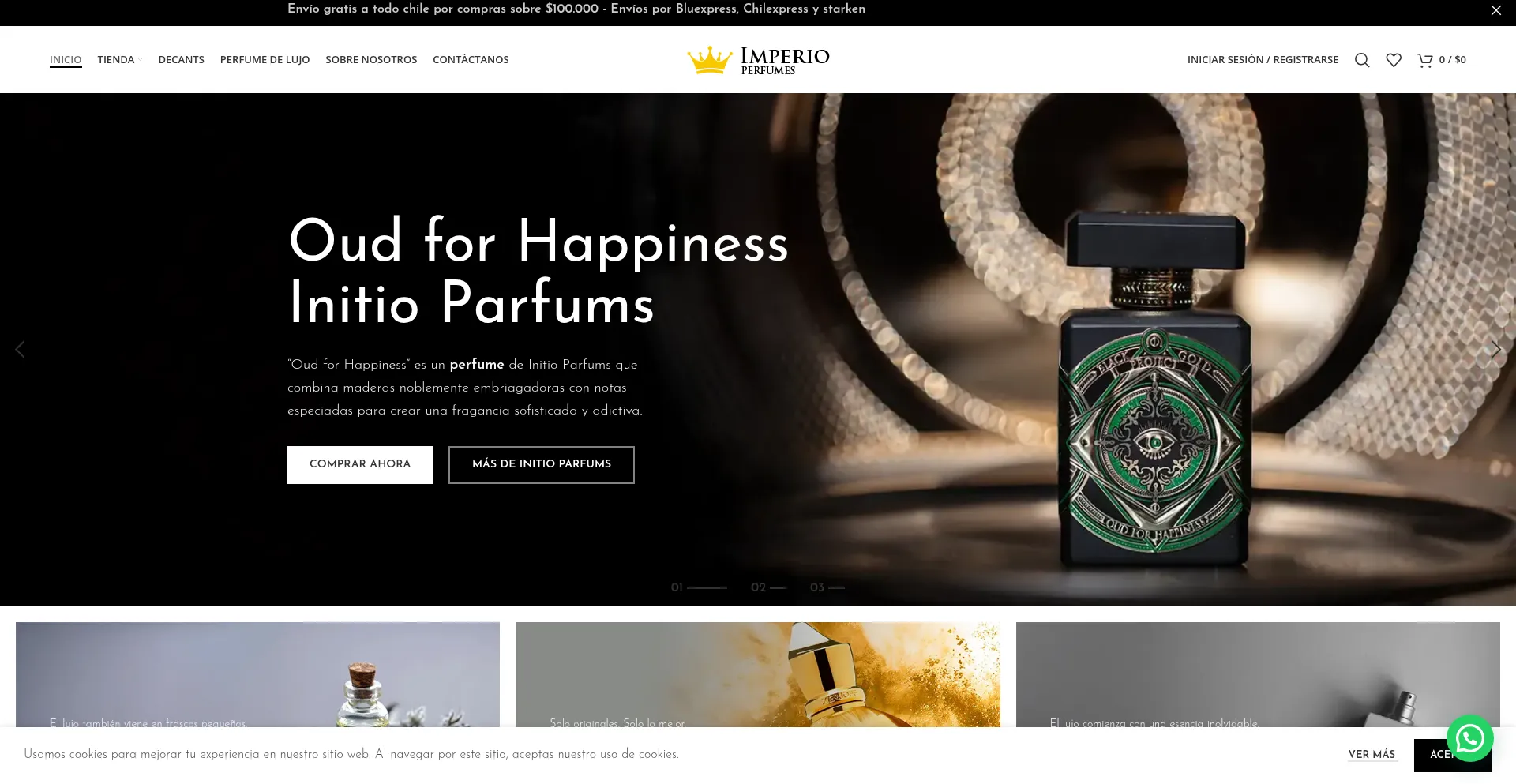 Website screenshot of Imperioperfumes.cl