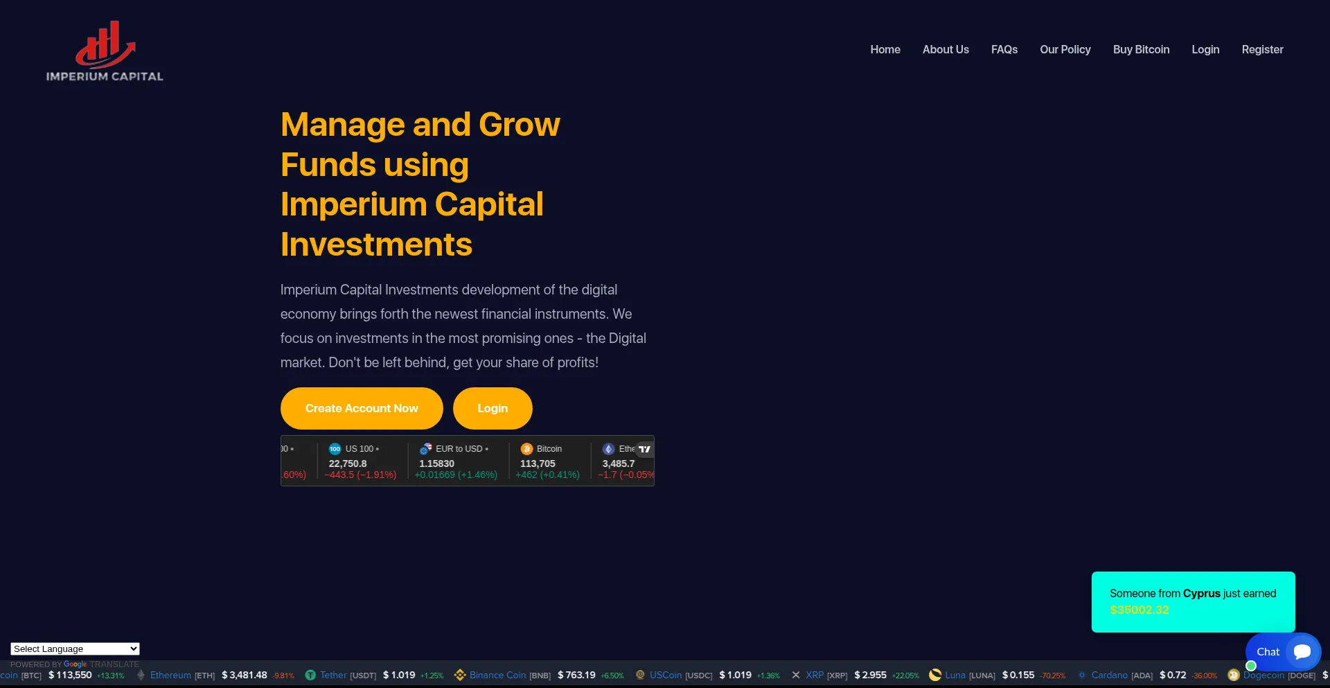 Website screenshot of Imperiumcapitalinvestments.com