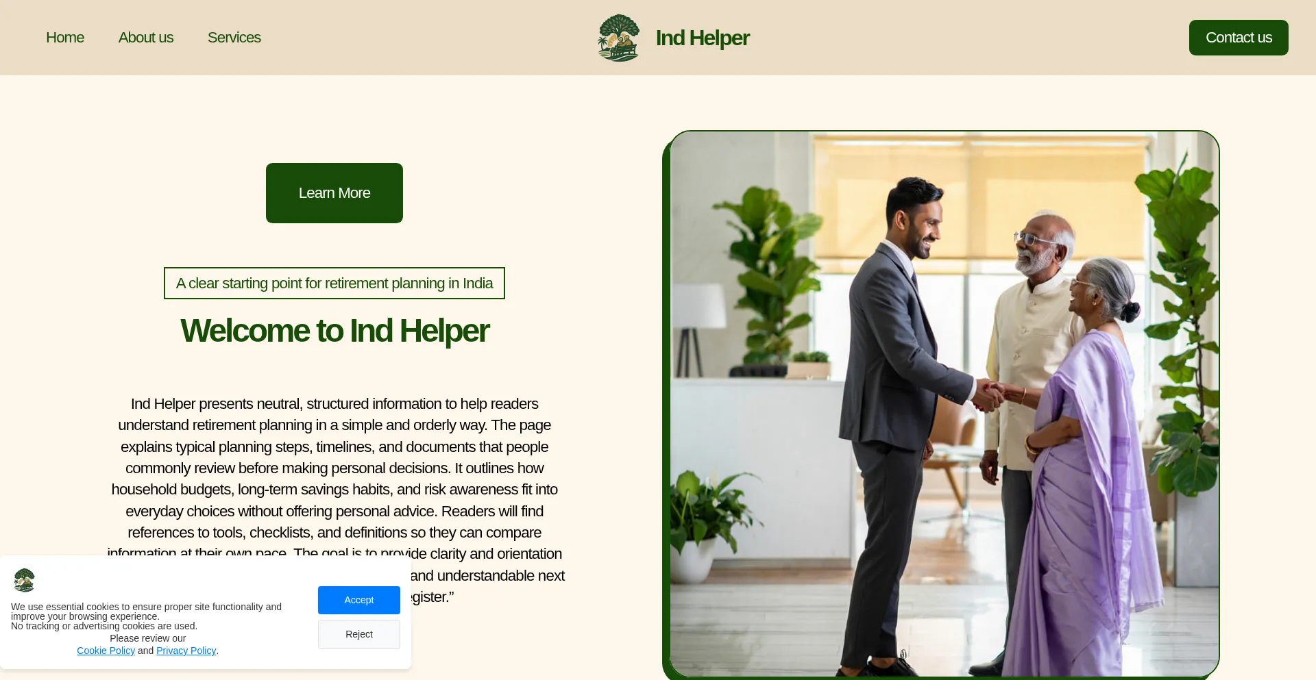 Website screenshot of Indhelper.com