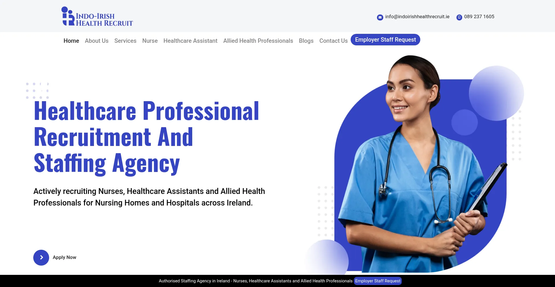 Website screenshot of Indoirishhealthrecruit.ie
