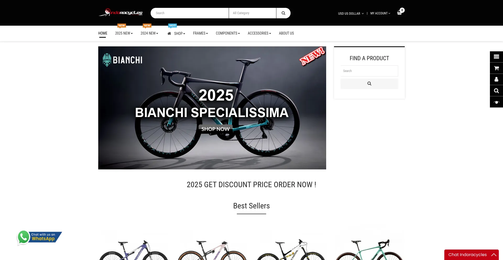 Website screenshot of Indoracycles.com