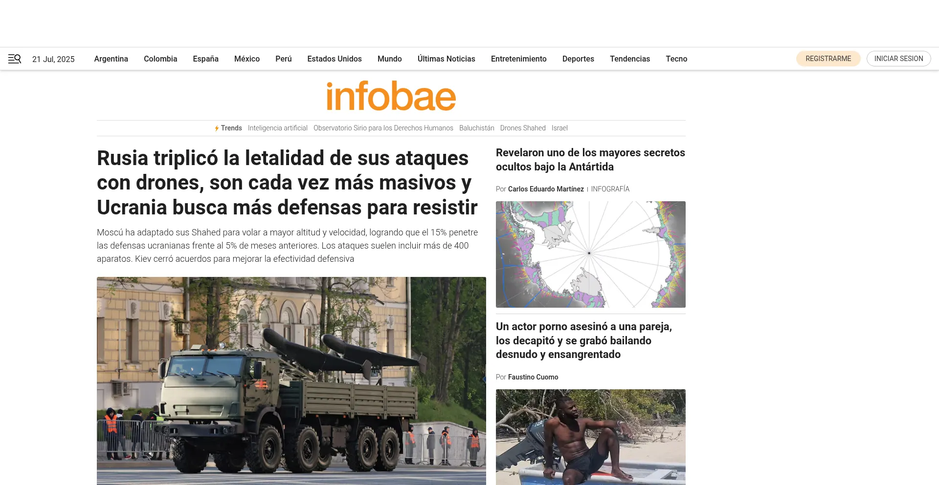 Website screenshot of Infobae.com.ar