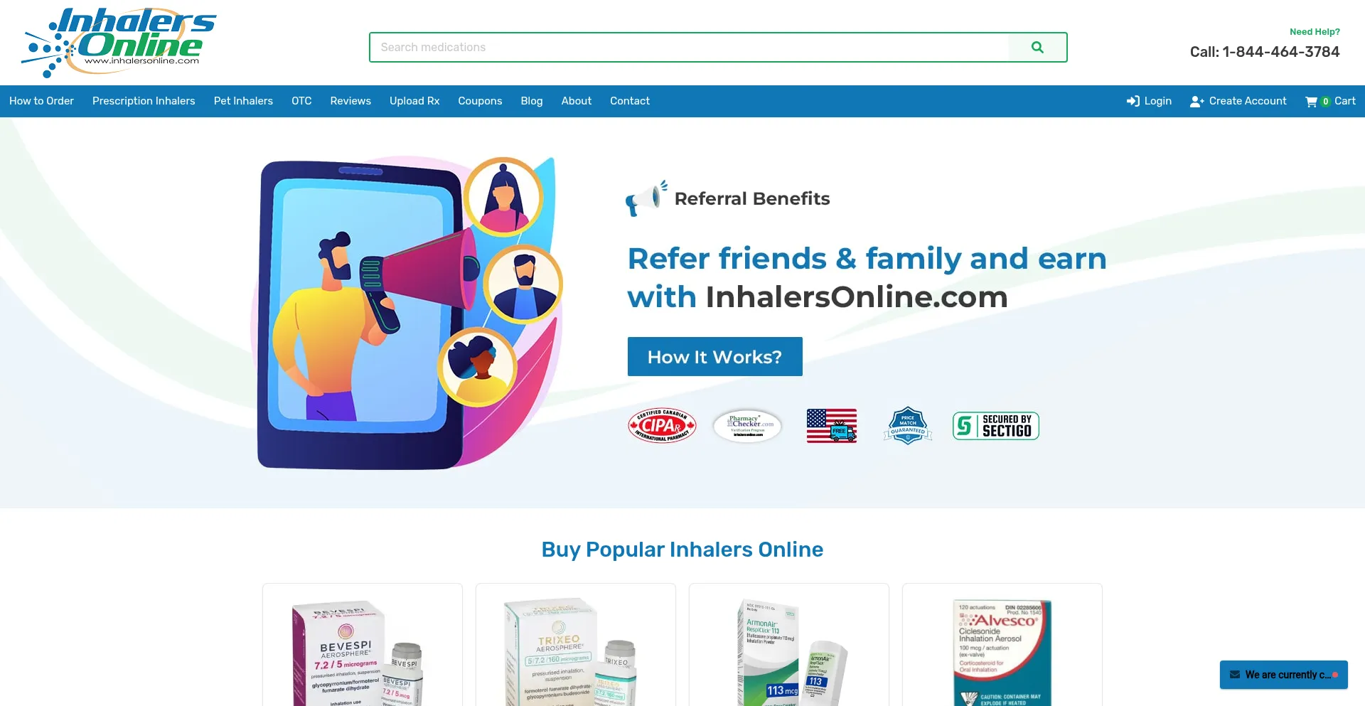 Website screenshot of Inhalersonline.com