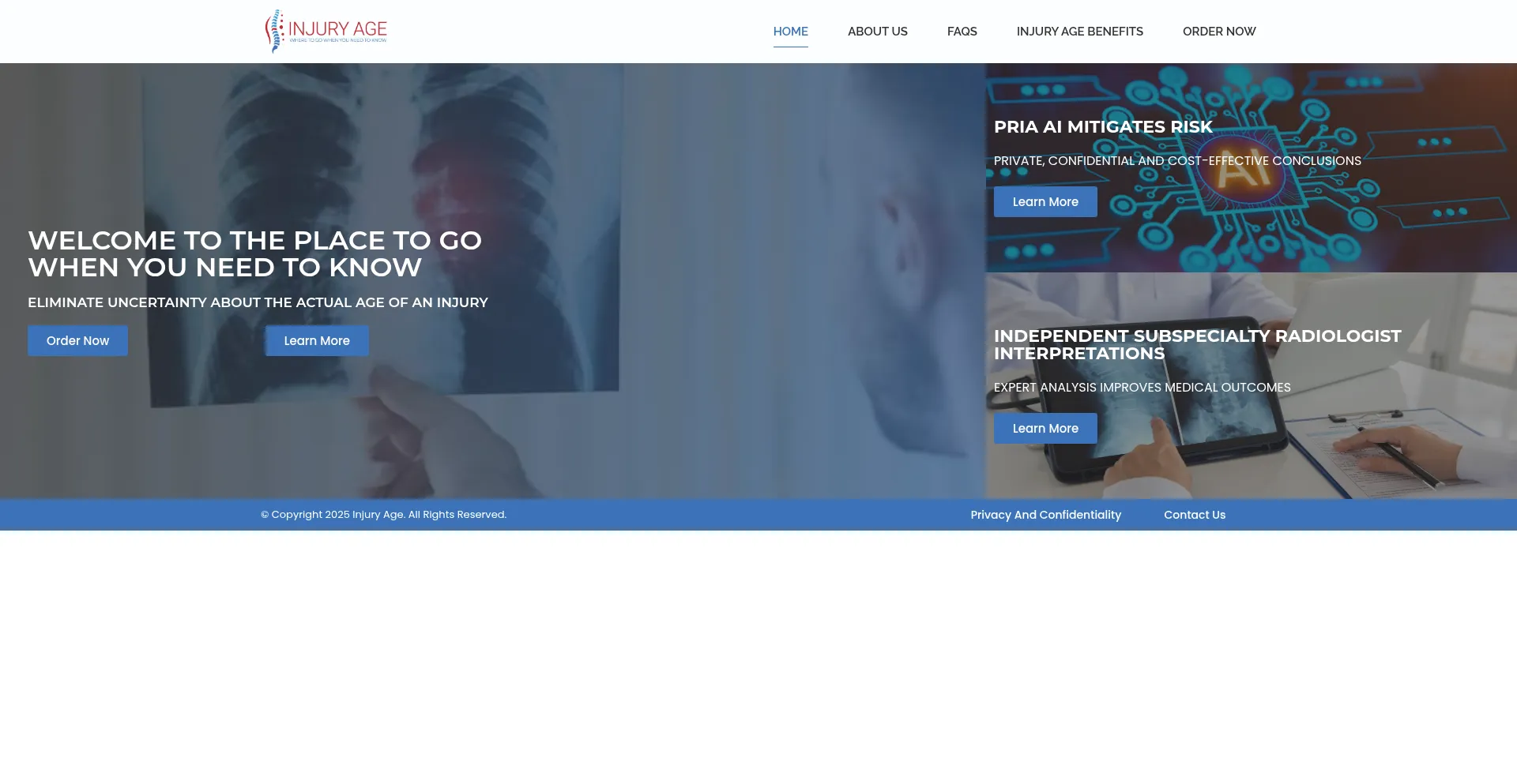 Website screenshot of Injuryage.com