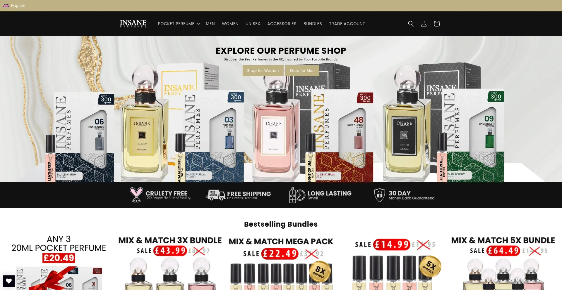 Website screenshot of Insaneperfumes.com