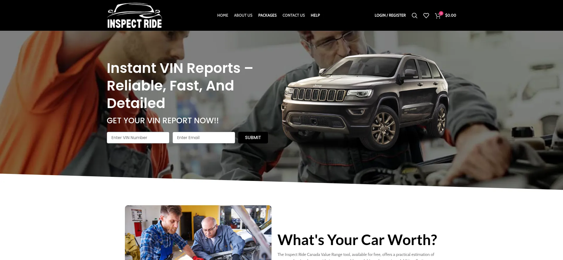 Website screenshot of Inspectride.com