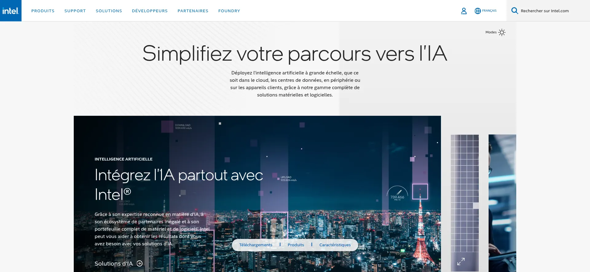 Website screenshot of Intel.fr