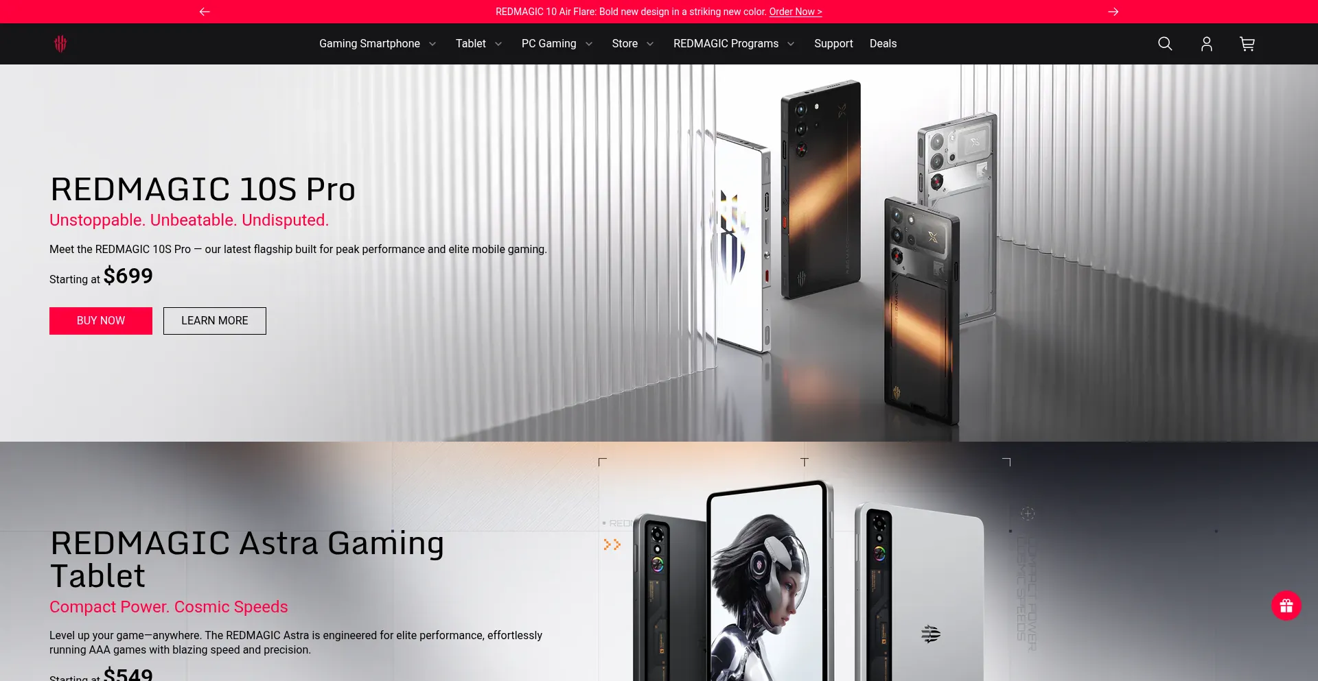 Website screenshot of Intl.redmagic.gg