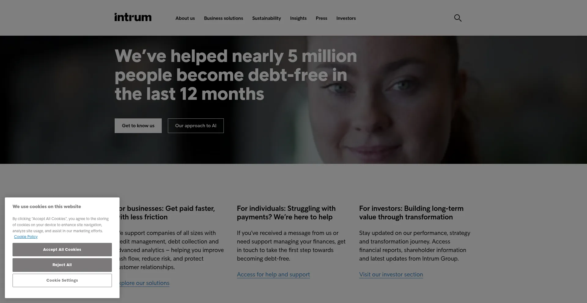 Website screenshot of Intrum.com
