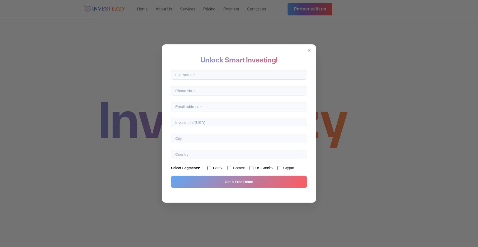 Website screenshot of Investezzy.com