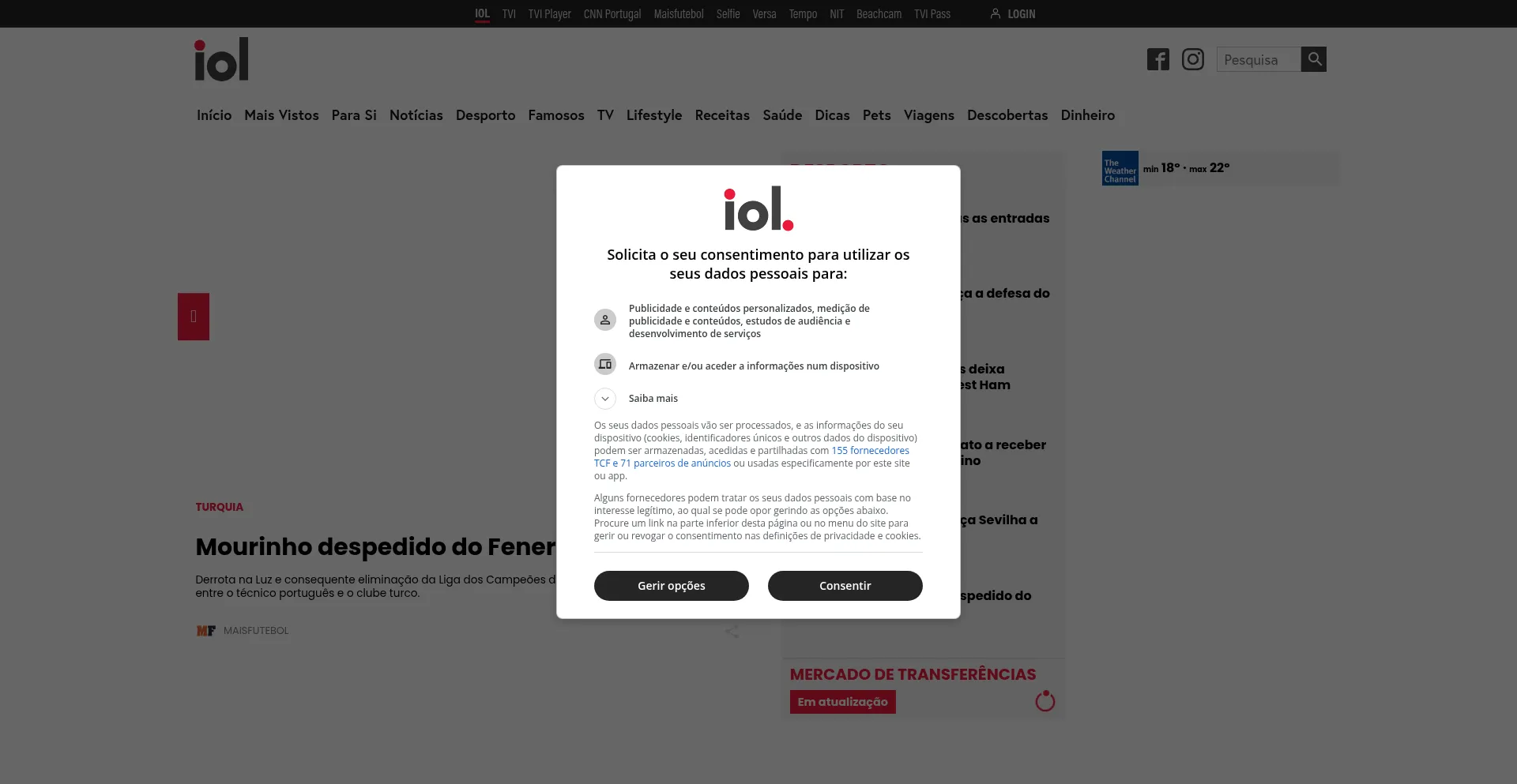 Website screenshot of Iol.pt