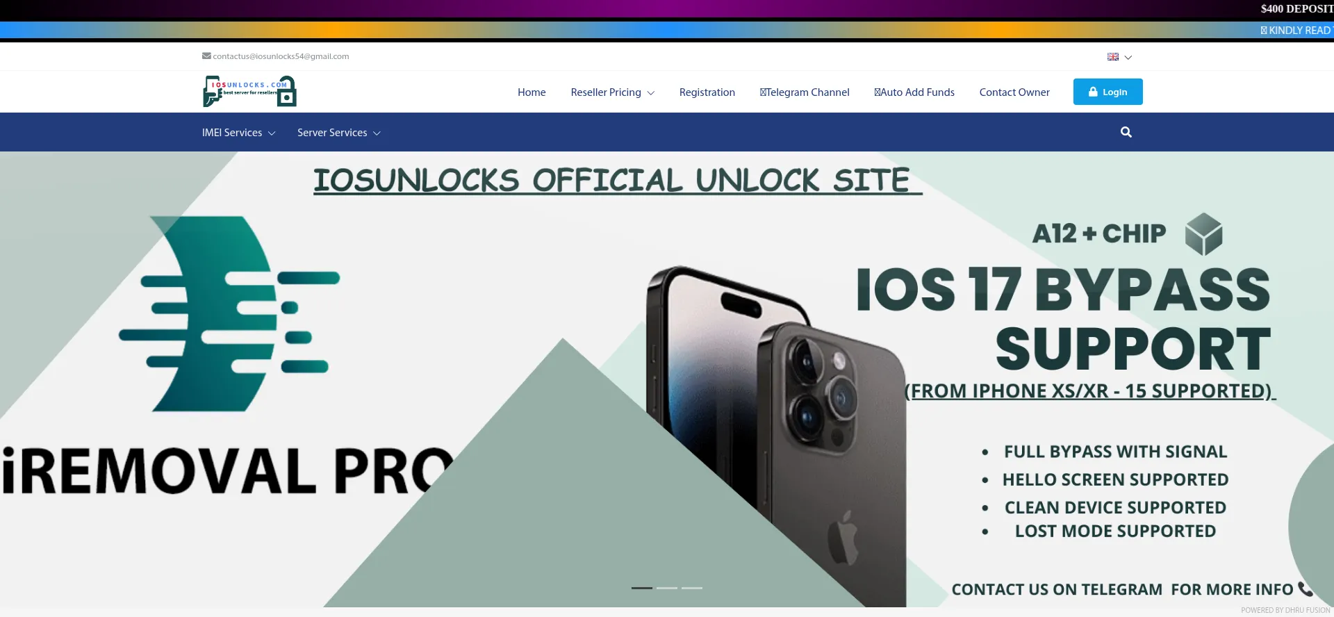 Website screenshot of Iosunlocks.com