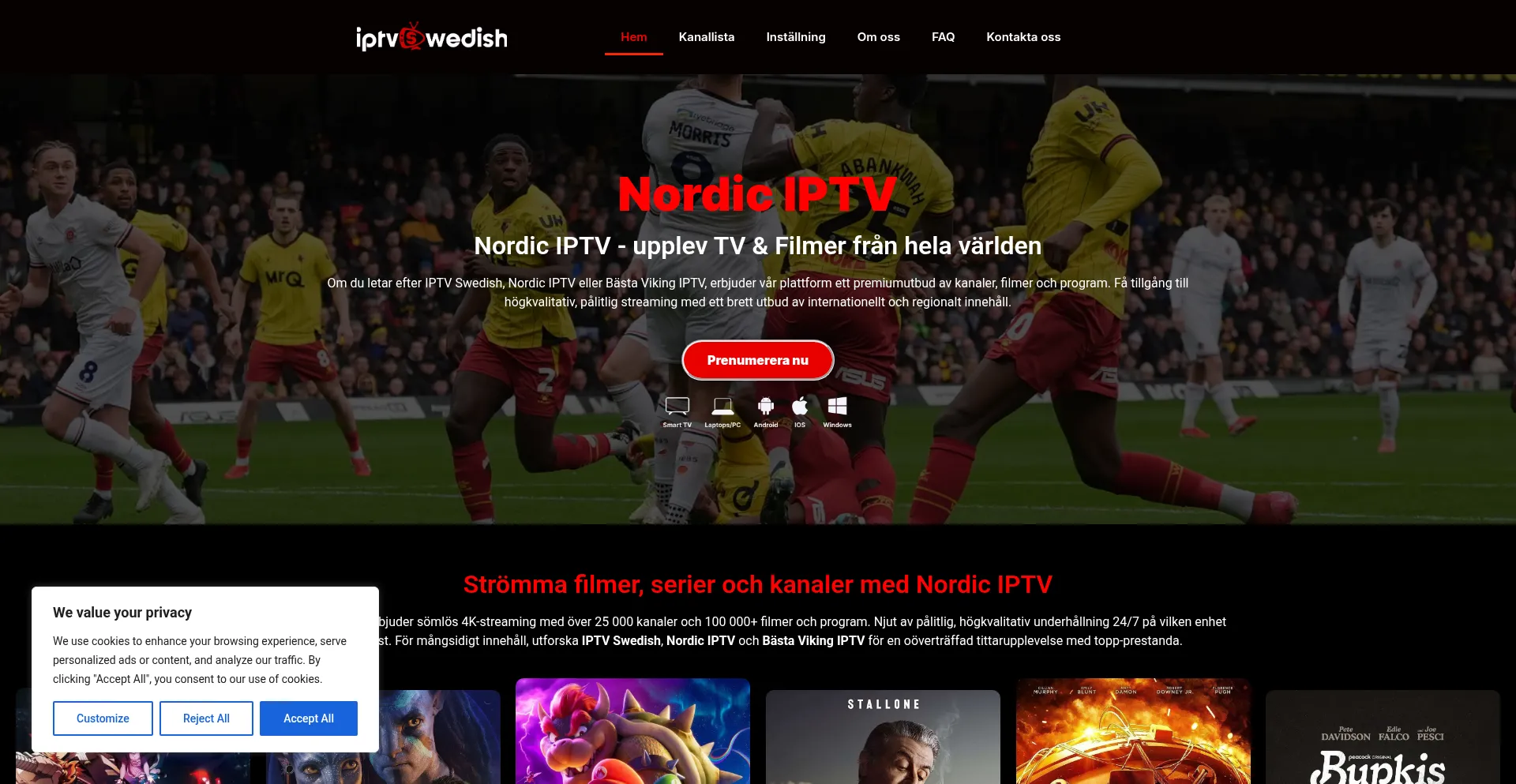 Website screenshot of Iptvswedish.se