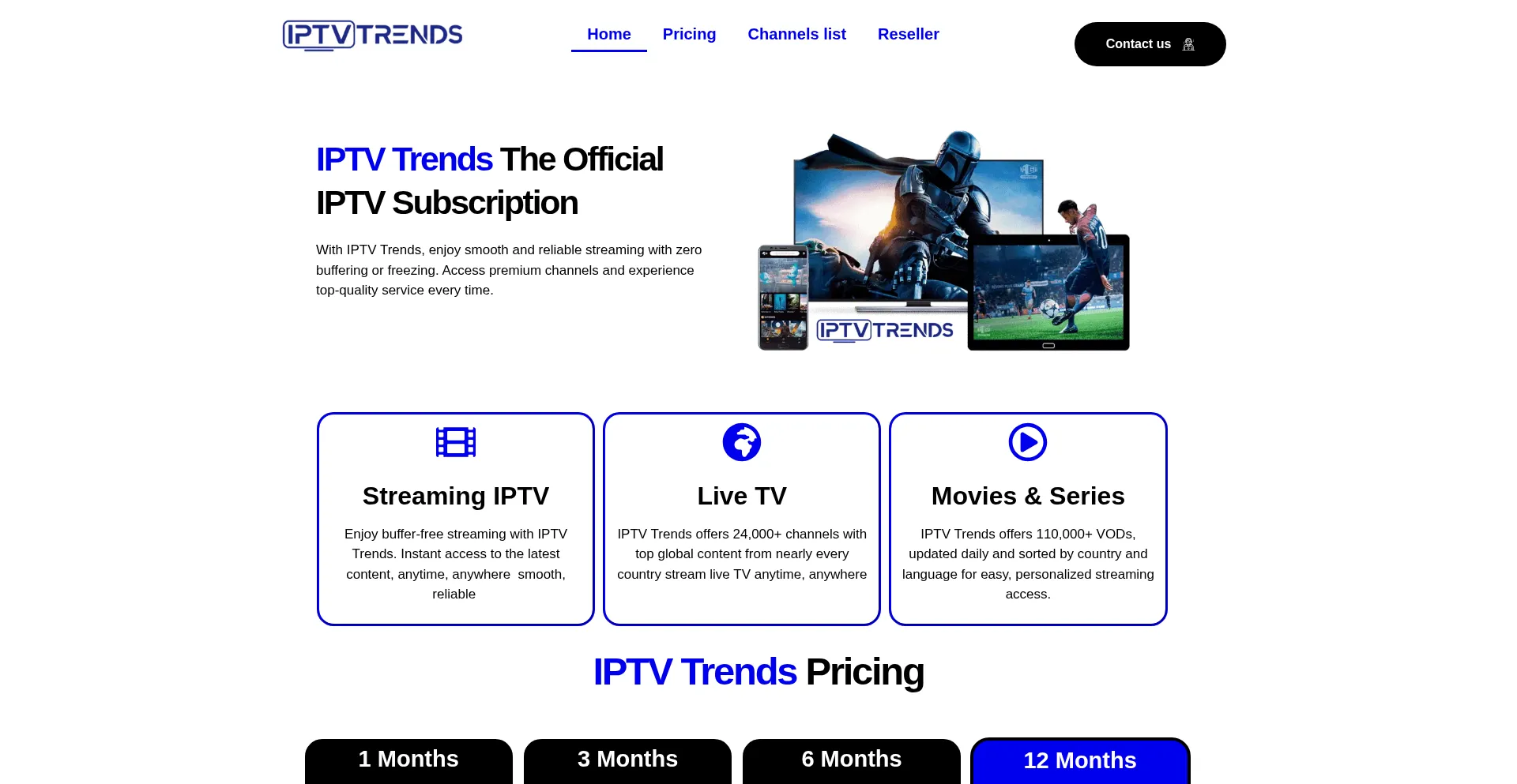 Website screenshot of Iptvtrendsofficial.com
