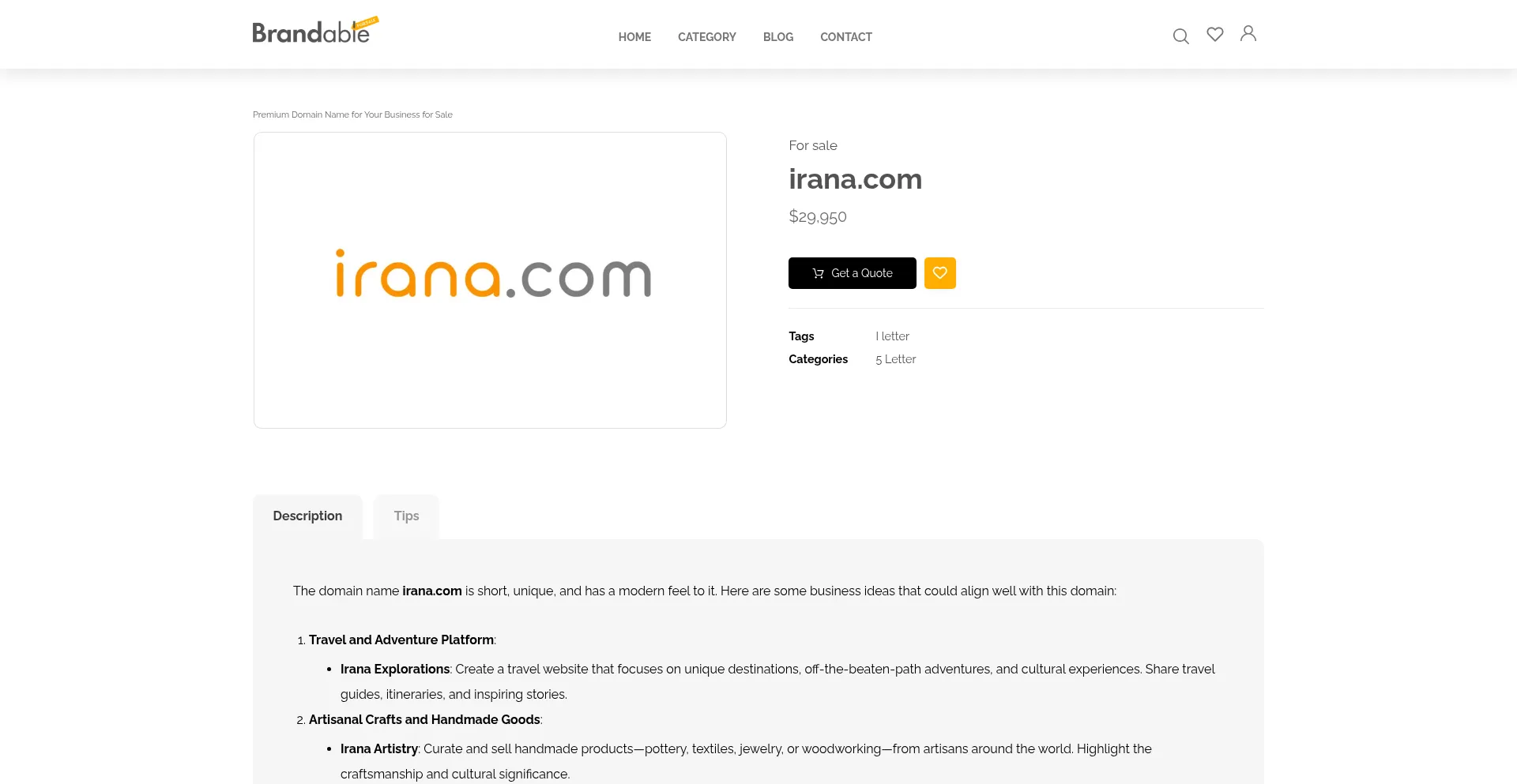 Website screenshot of Irana.com