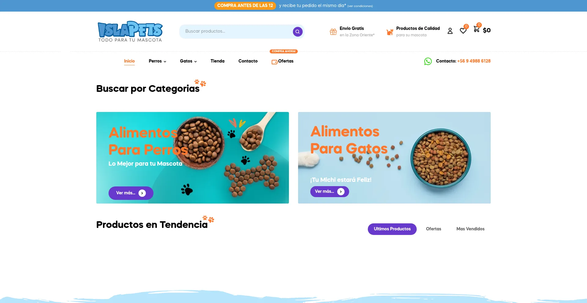 Website screenshot of Islapets.cl