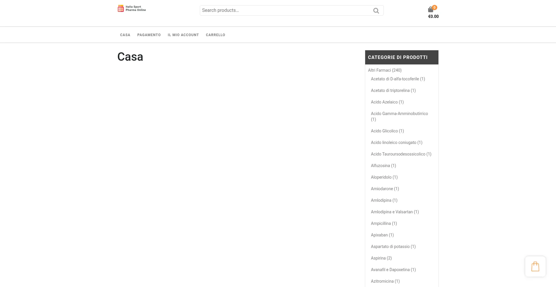 Website screenshot of Italiasportpharmaonline.com