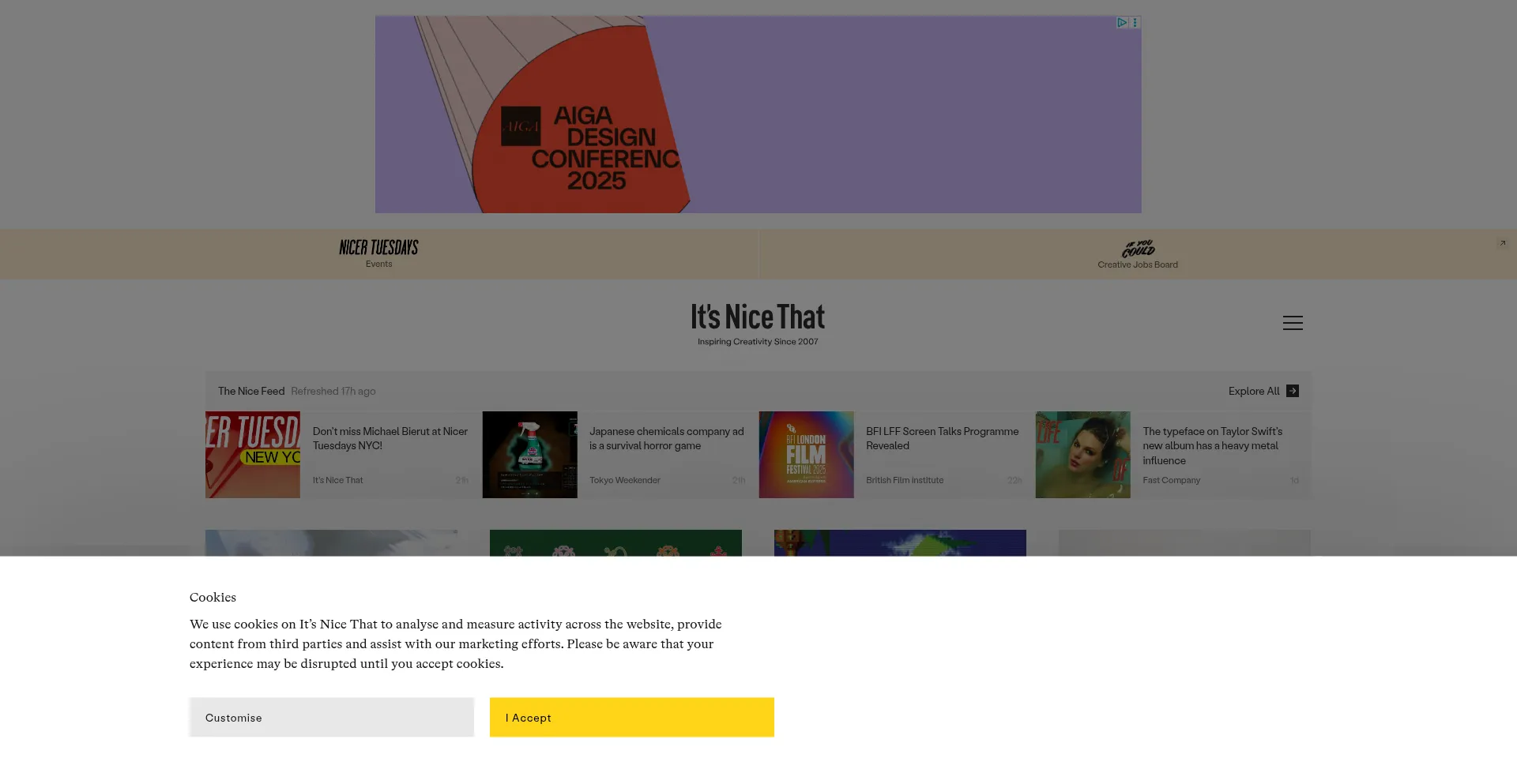 Website screenshot of Itsnicethat.com