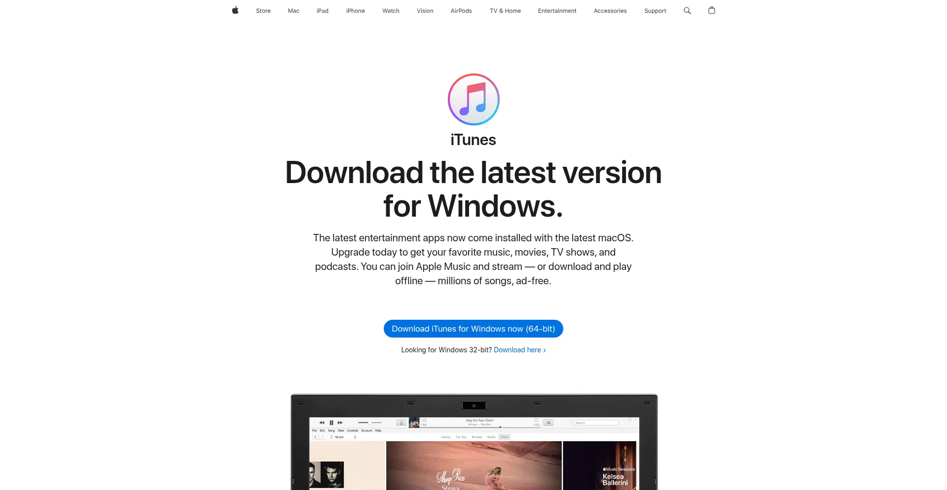 Website screenshot of Itunes.com