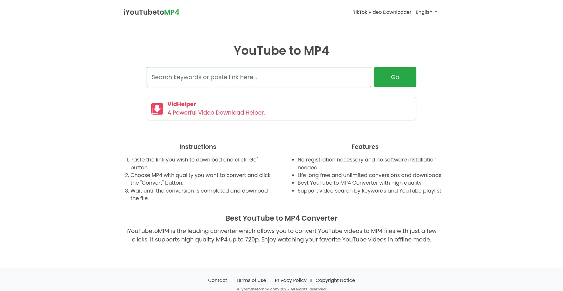 Website screenshot of Iyoutubetomp4.com