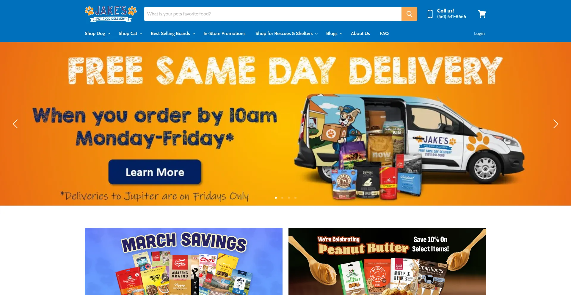 Website screenshot of Jakespetsupply.com