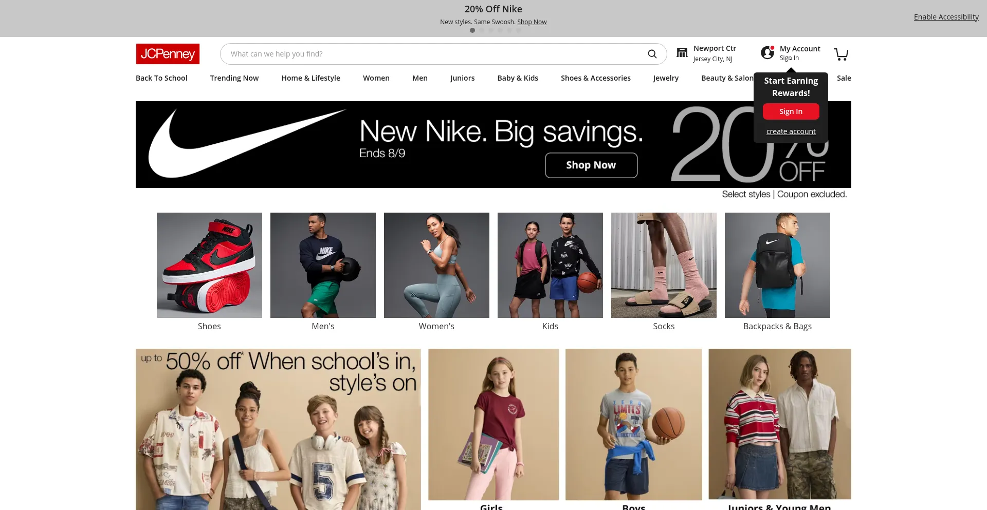 Website screenshot of Jcpenny.com