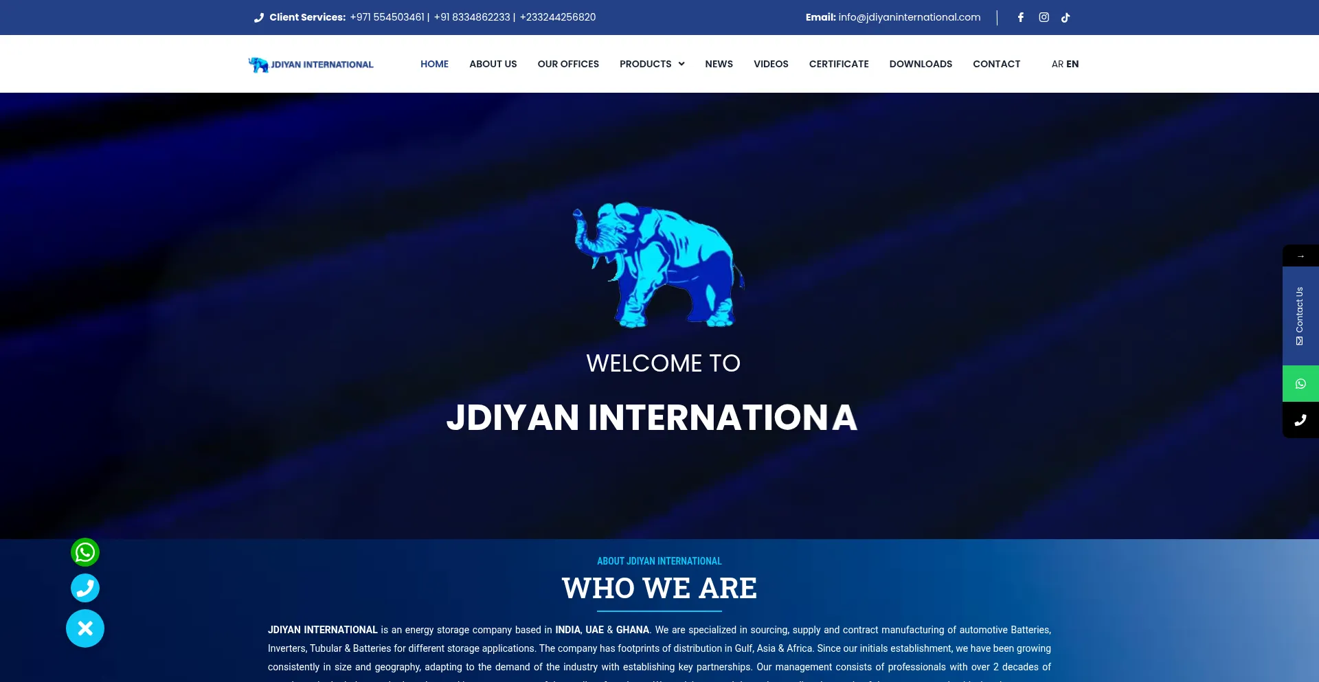 Website screenshot of Jdiyaninternational.com