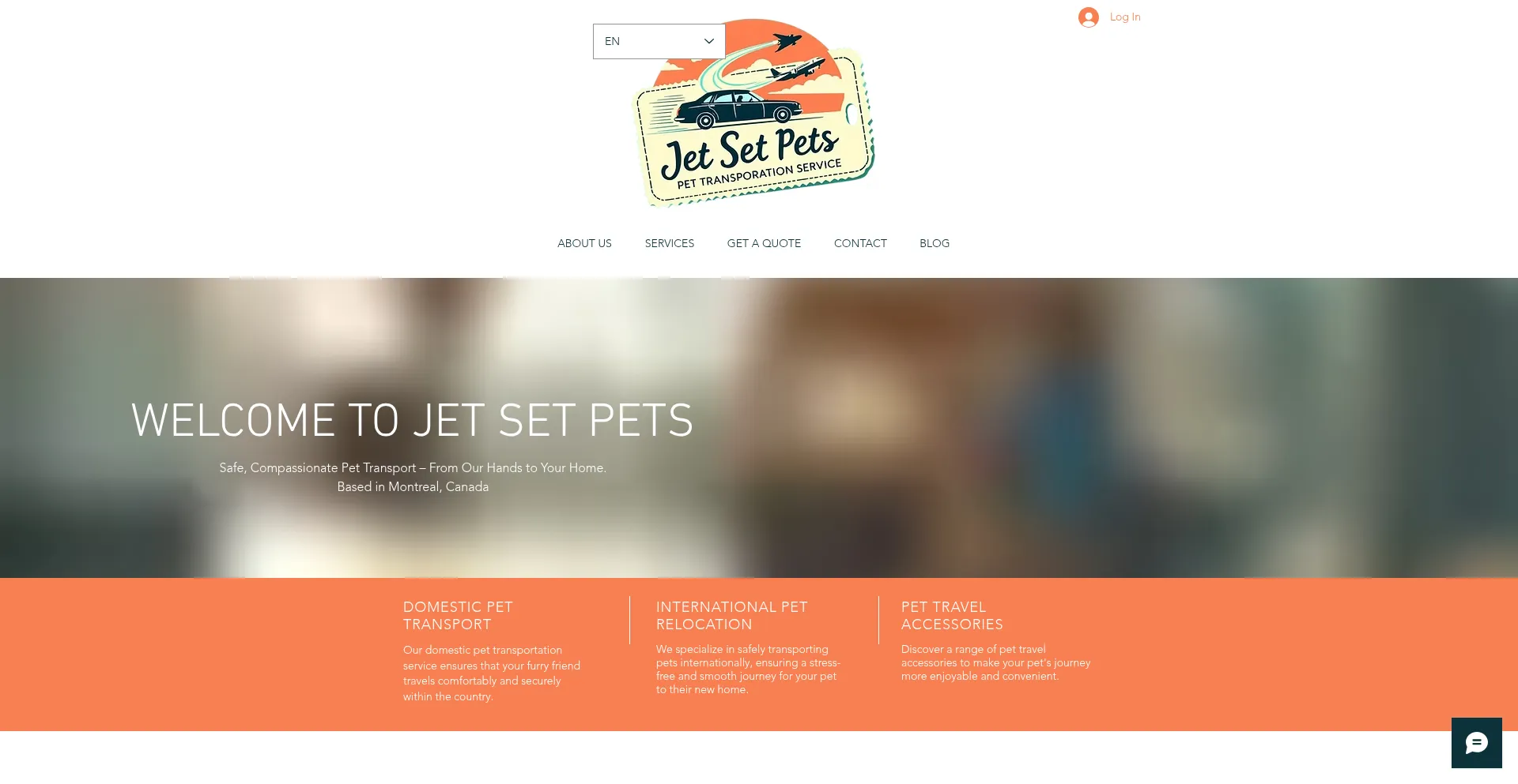Website screenshot of Jetsetpets.ca