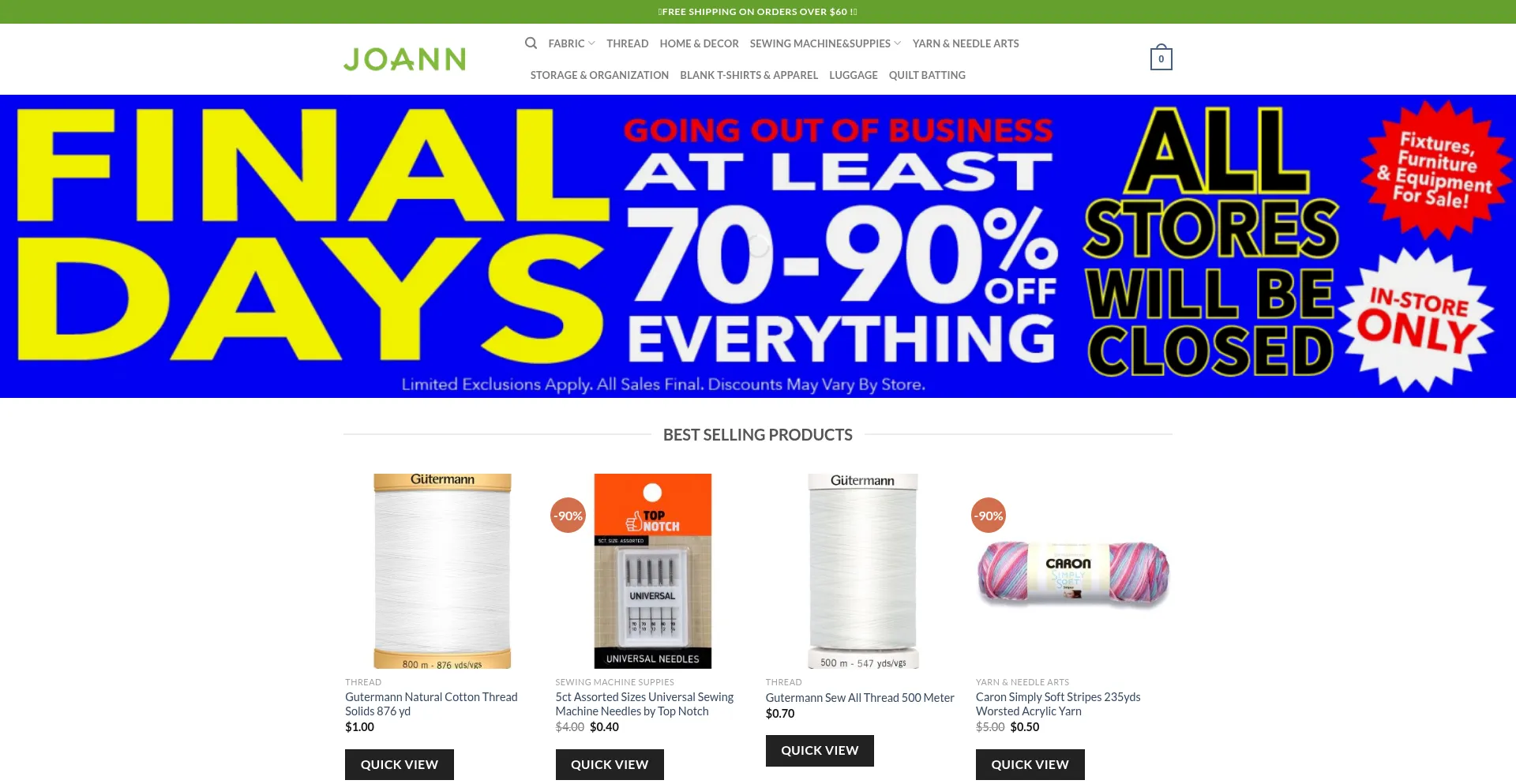 Website screenshot of Joannthread.com