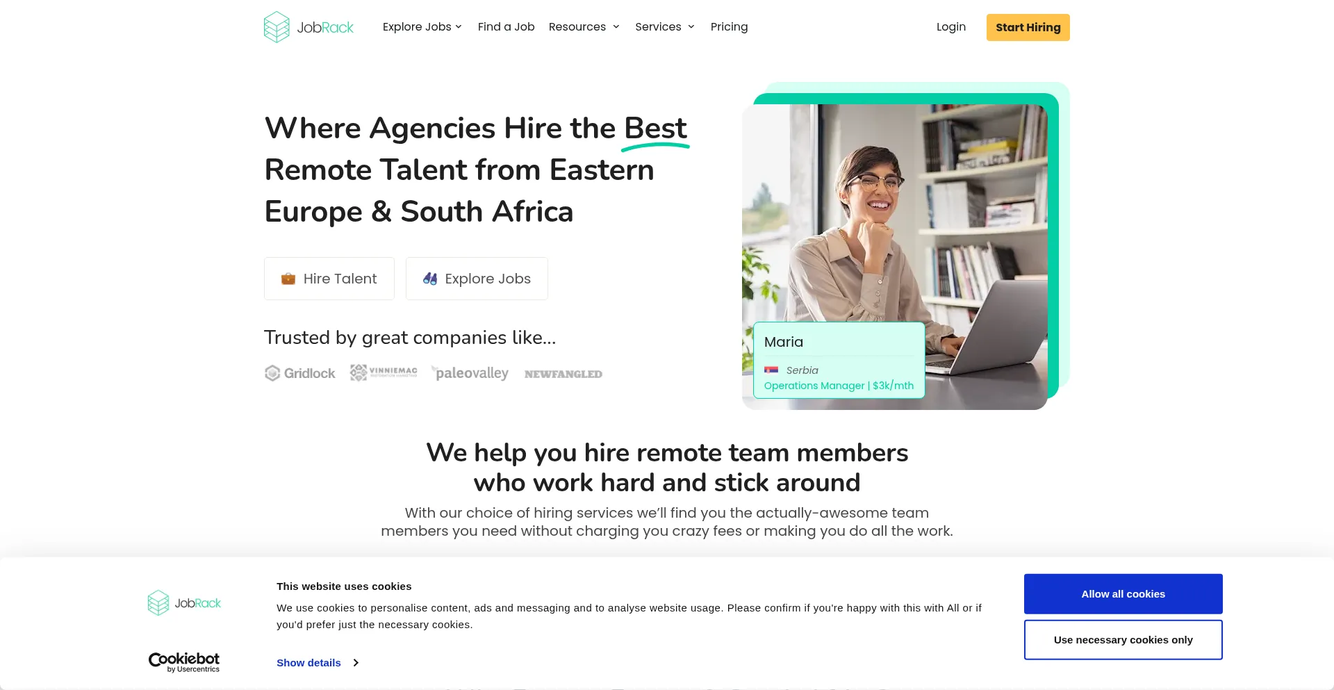 Website screenshot of Jobrack.eu