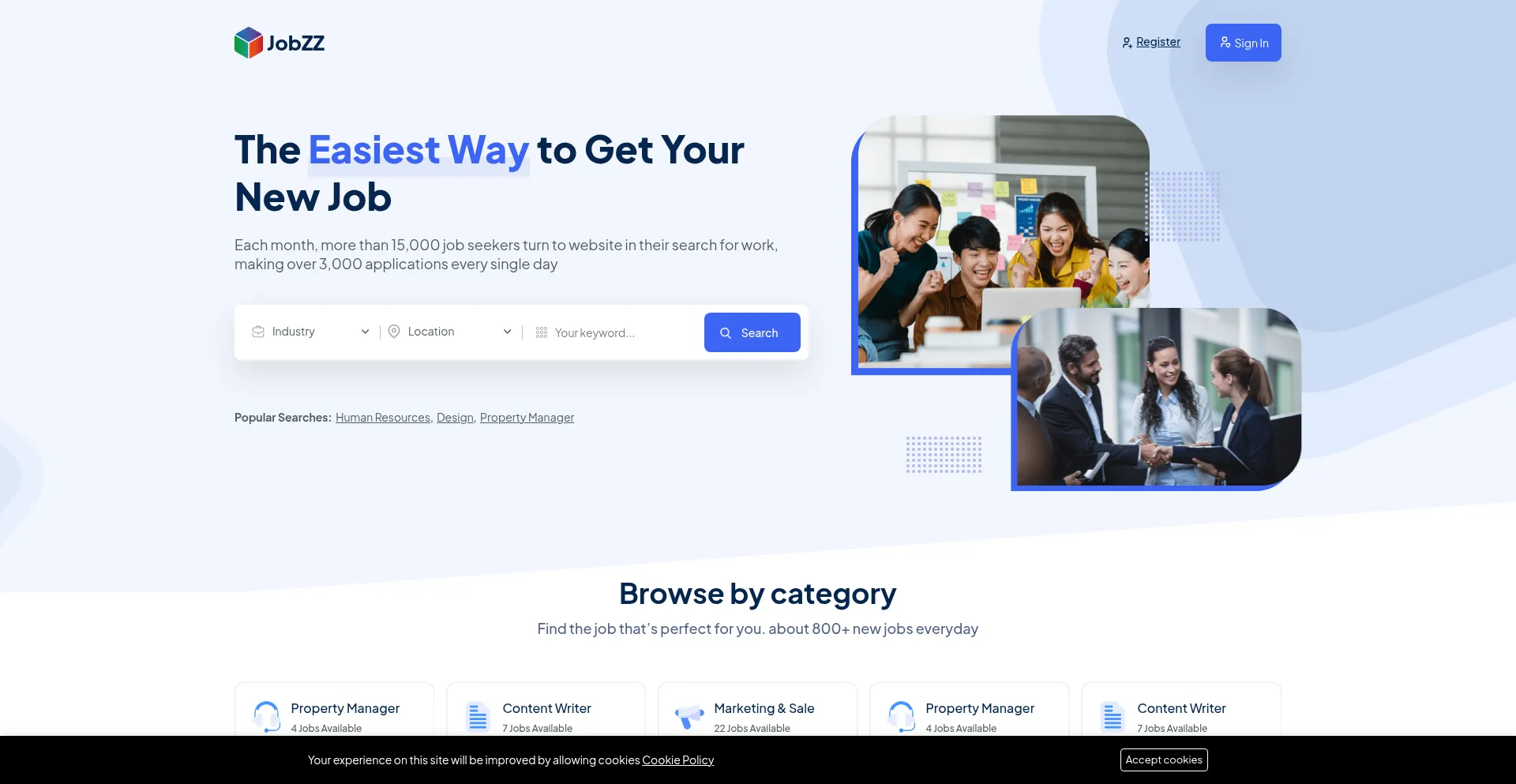 Website screenshot of Jobzz.co.uk