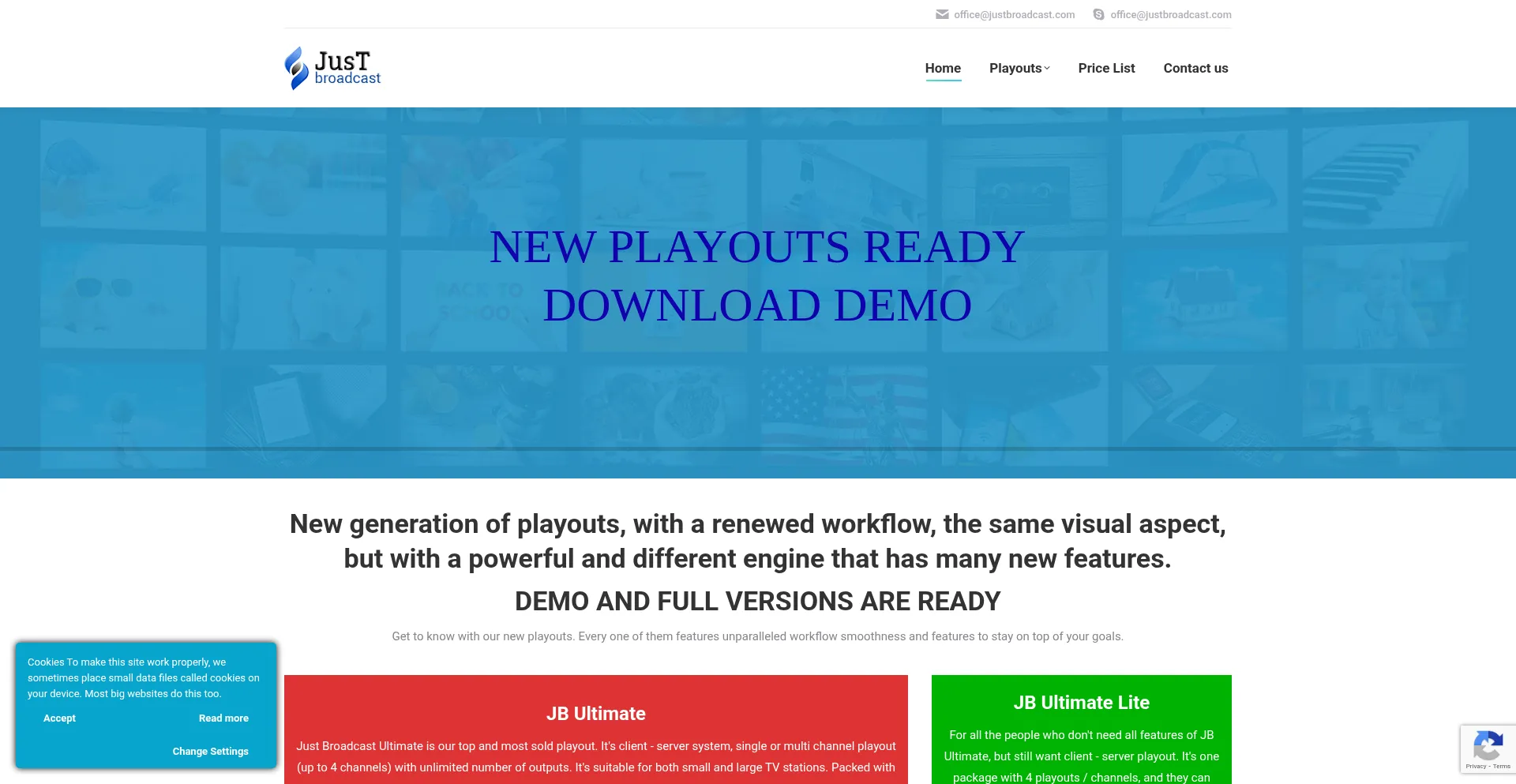Website screenshot of Justbroadcast.com