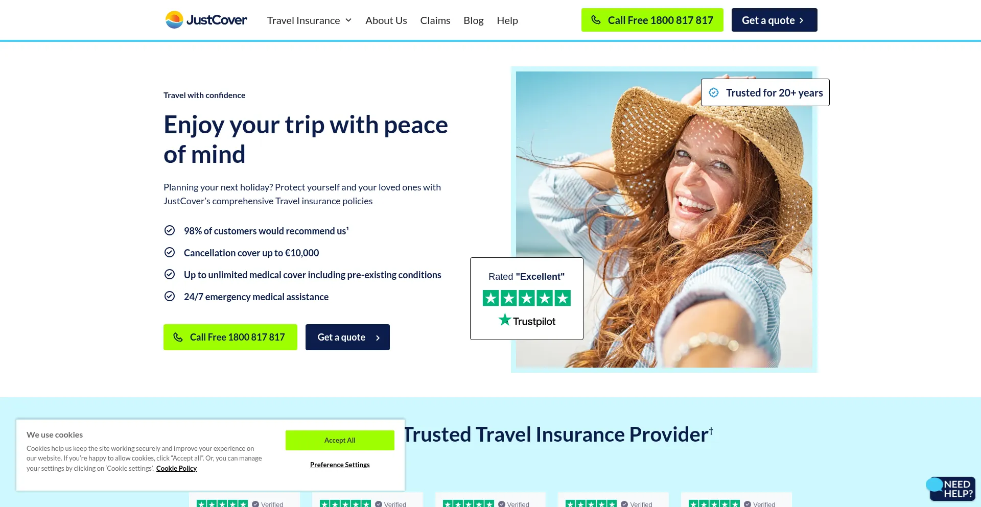 Website screenshot of Justcover.ie