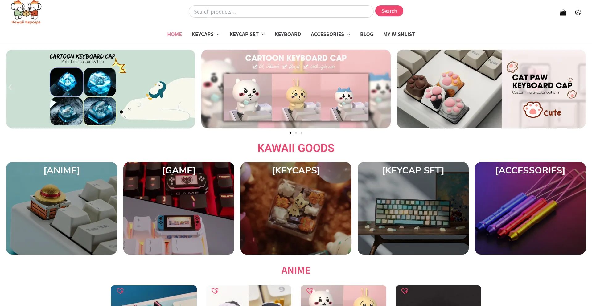 Website screenshot of Kawaiikeycaps.com