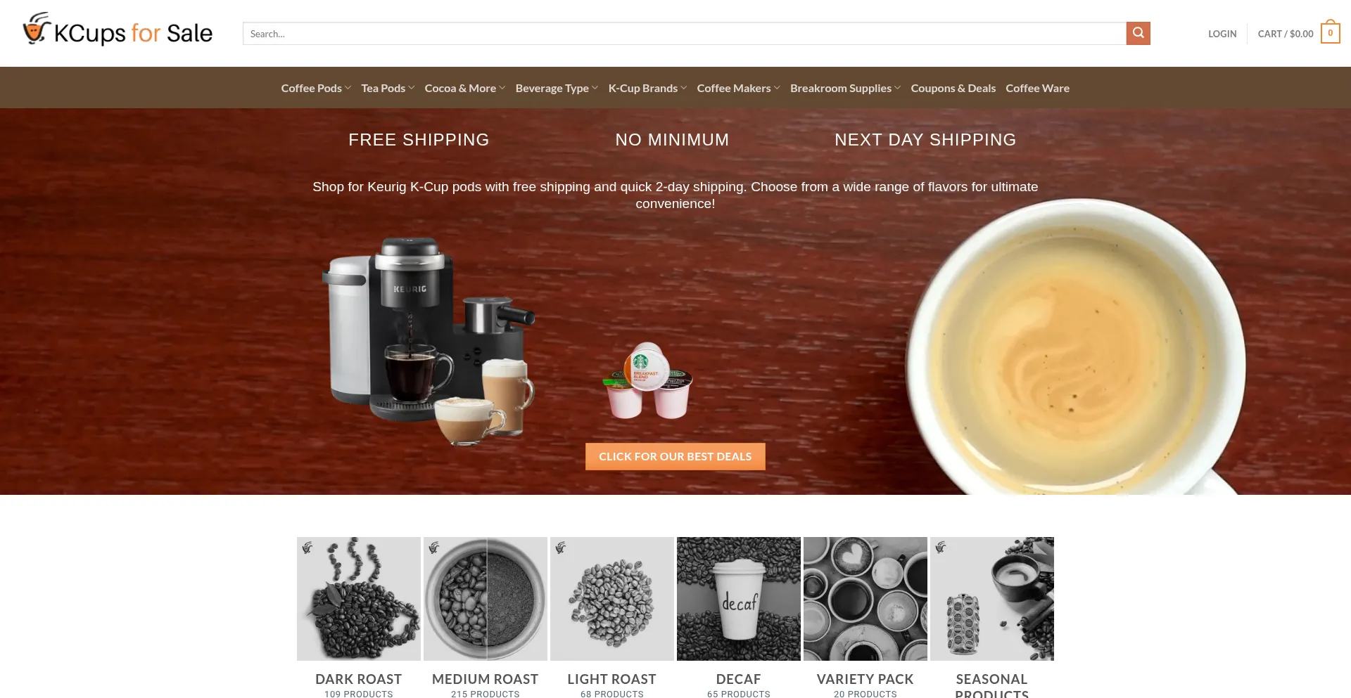 Website screenshot of Kcupsforsale.com