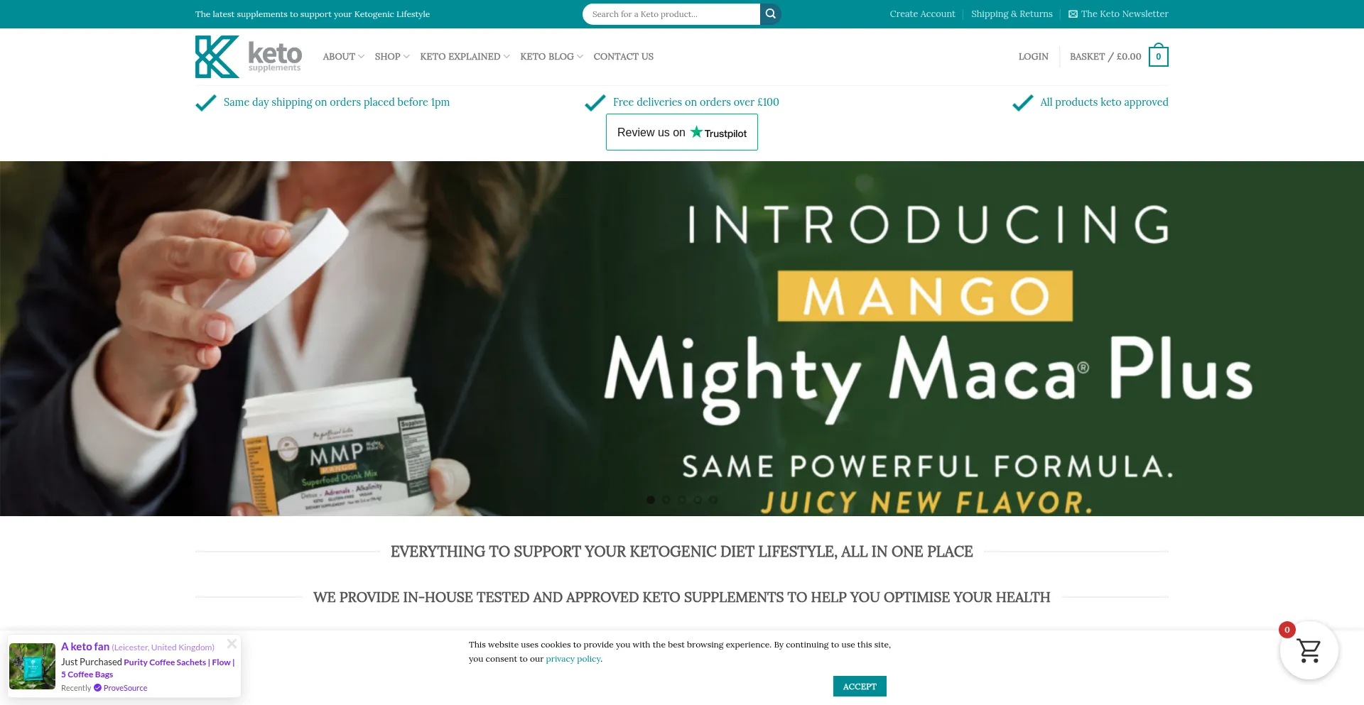 Website screenshot of Ketosupplements.co.uk