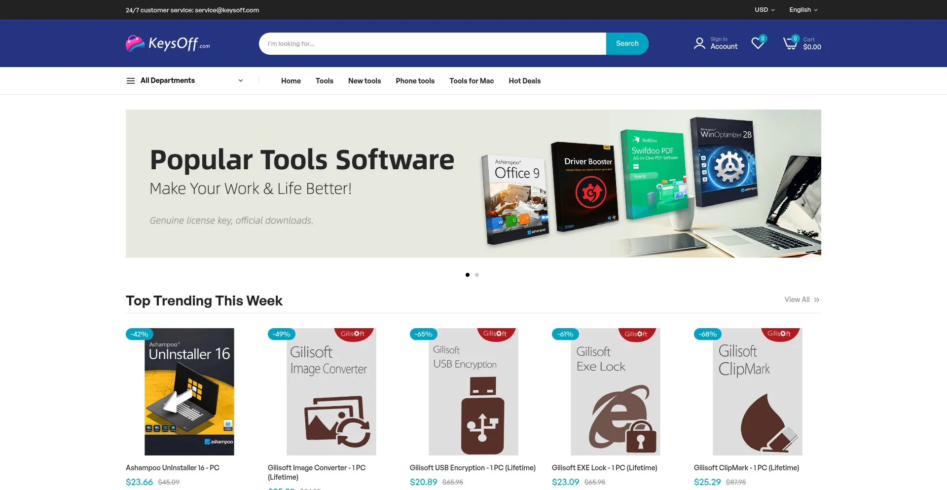 Website screenshot of Keysoff.com