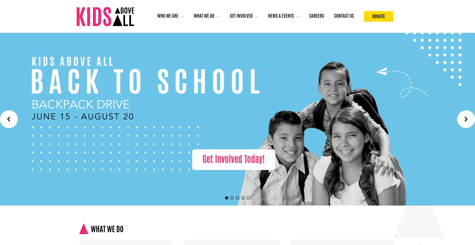 Website screenshot of Kidsaboveall.org