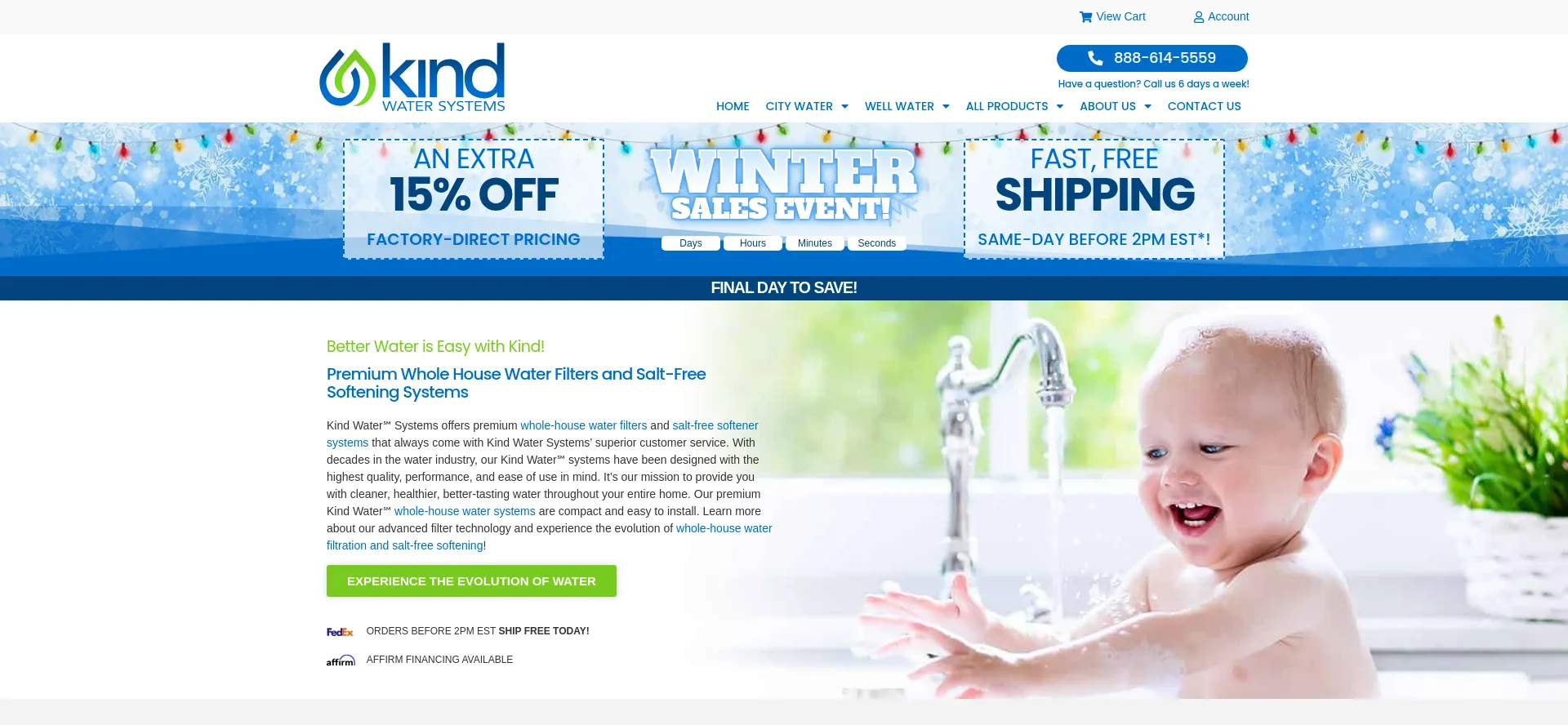 Website screenshot of Kindwater.com