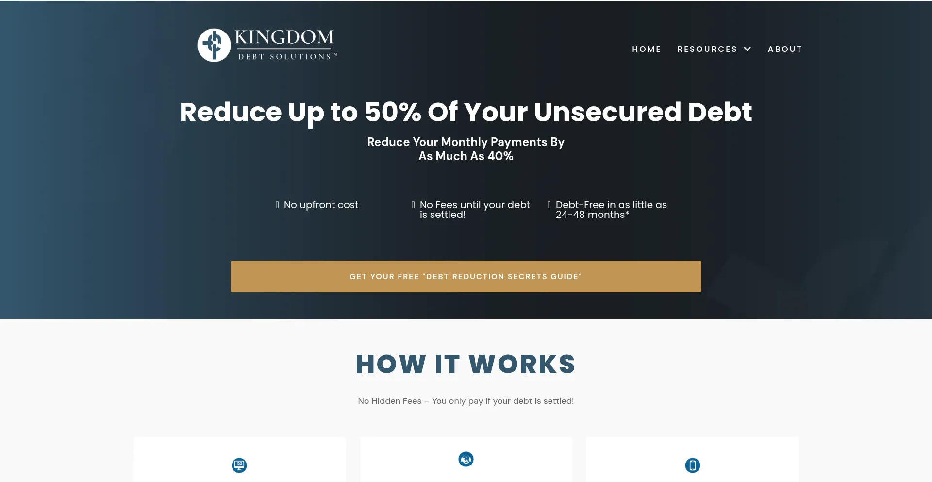 Website screenshot of Kingdomdebtsolutions.com