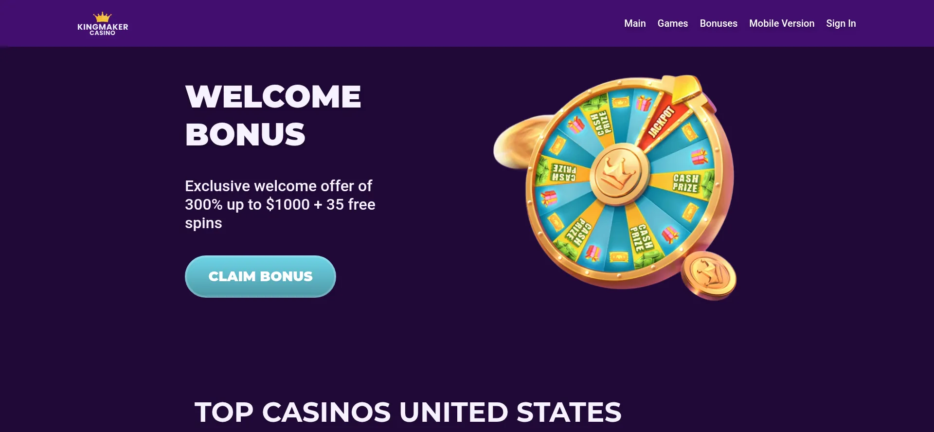 Website screenshot of Kingmakercasino-online.com
