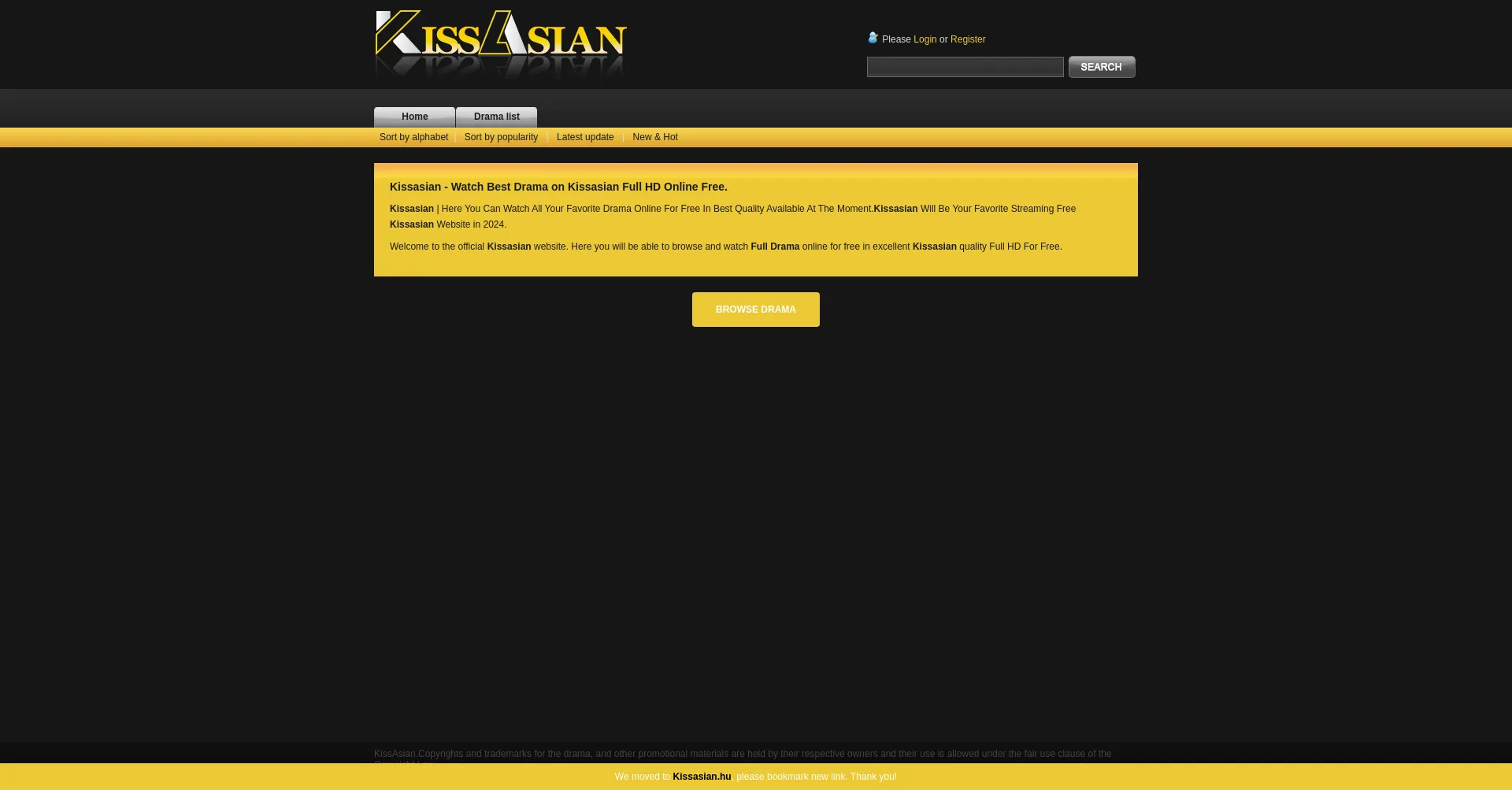 Website screenshot of Kissasian.hu