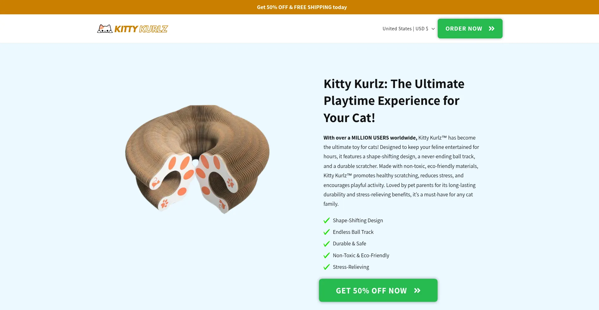 Website screenshot of Kitty-kurlz.com