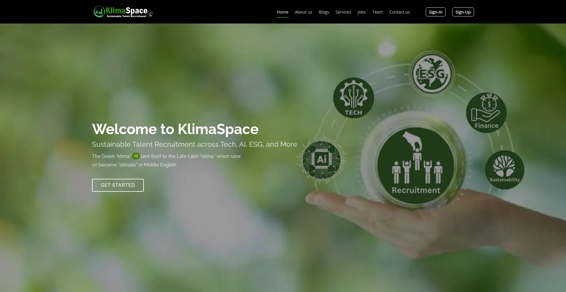 Website screenshot of Klimaspace.com