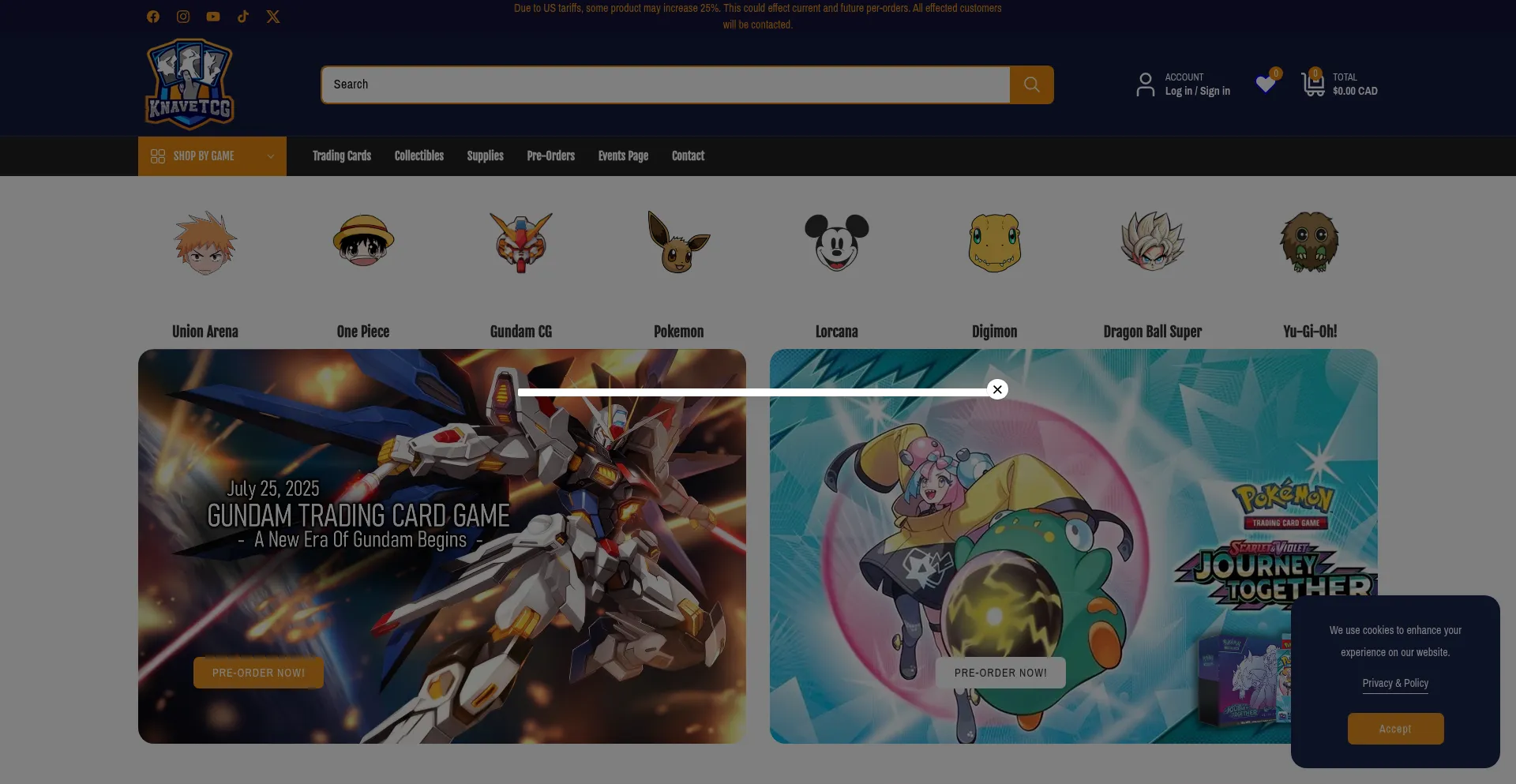Website screenshot of Knavetcg.com