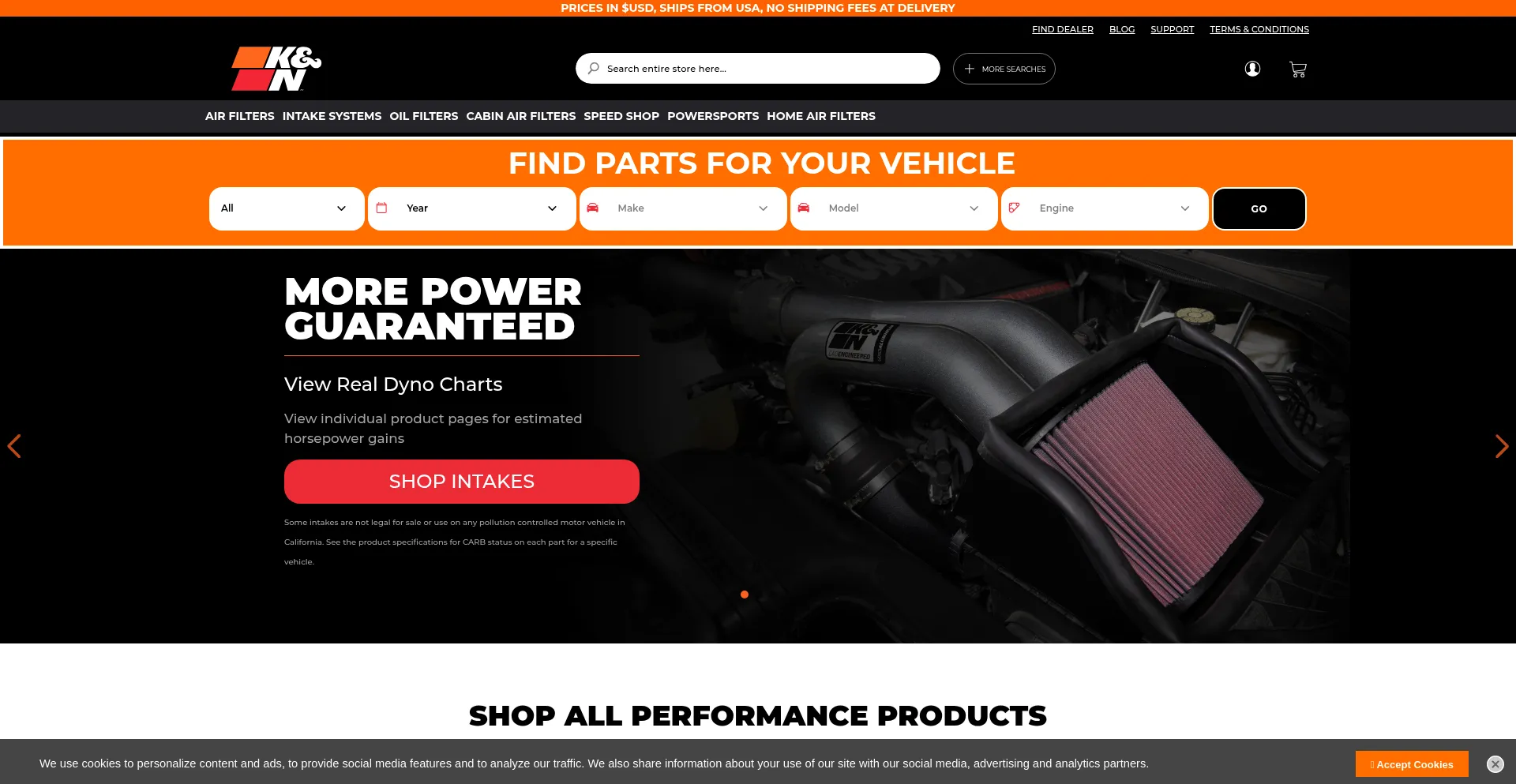 Website screenshot of Knfilters.ca