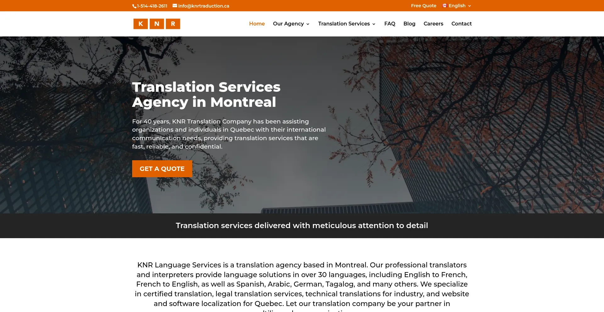 Website screenshot of Knrtraduction.ca