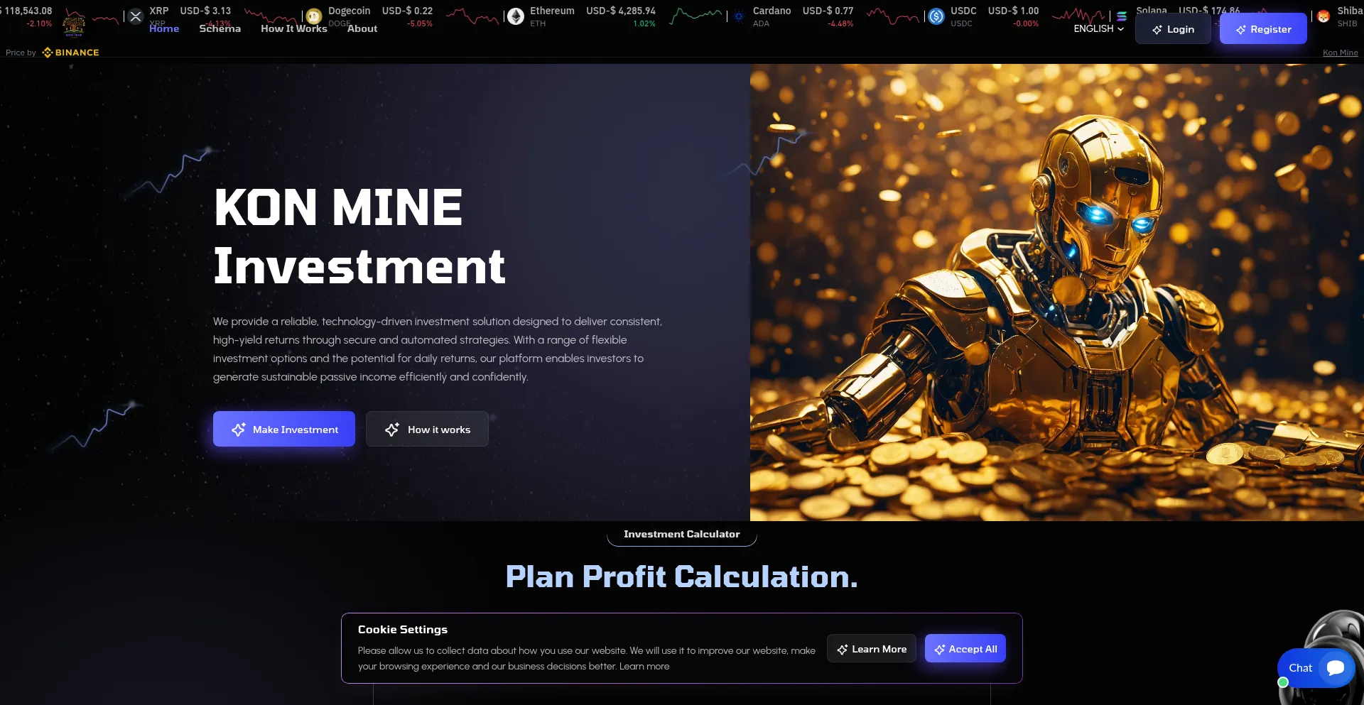 Website screenshot of Konmines.com